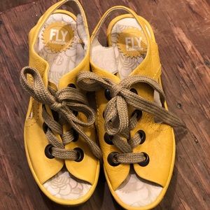 Fly London yellow wedge heel-Sz 38